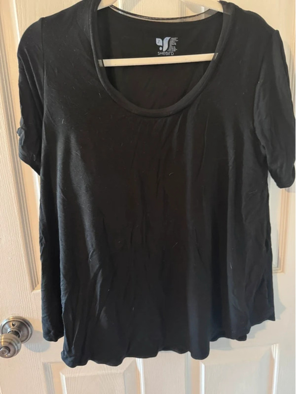 SheBird Black Vera Short Sleeve Tee with Built-In Bra – Size 7 (XL)